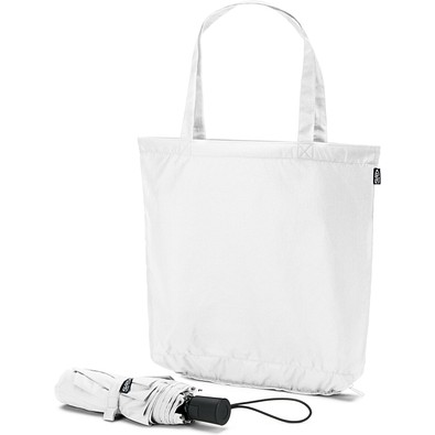 SKYLAR. 2-in-1-Regenschirm mit Einkaufstasche inklusive. Dieser ist aus recyceltem Polyester, Weiß