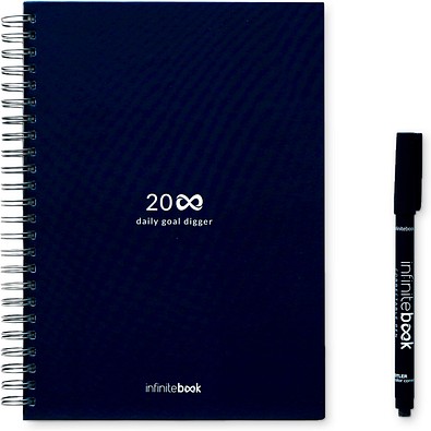 STARTER KIT INFINITE PLANNER A5. Set bestehend aus einem "Infinity Tagebuch", Reinigungsset, Marker und Markerhalter, Dunkelblau