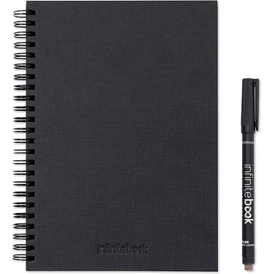 STARTER KIT INFINITEBOOK A5 PLANNER TEXTURE. Set bestehend aus einem Infinitebook mit Hardcover, einem Reinigungsset, einem Marker und einem Halter für Kugelschreiber, Schwarz