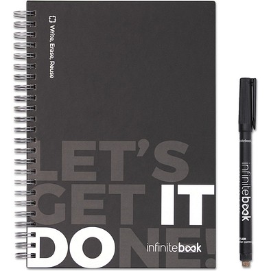 STARTER KIT INFINITEBOOK. Set bestehend aus einem Infinitebook mit Hardcover, einem Reinigungsset, einem Marker und einem Kugelschreiberhalter, Schwarz