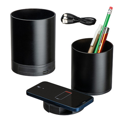 Stifteköcher mit Wireless Charging , schwarz