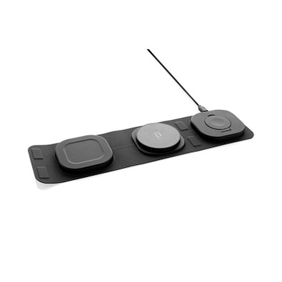 Swiss Peak 15W 3-in 1 Wireless-Reise-Charger aus RCS Plastik, grau, schwarz