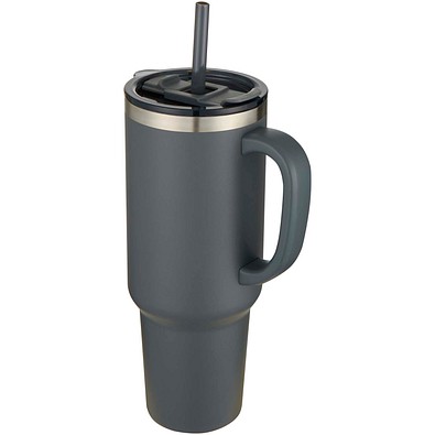Sydney 1200 ml doppelwandiger RCS-zertifizierter Kupfer-Vakuum Isolierbecher mit Strohhalm, grau