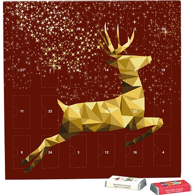 Täfelchen Adventskalender, Alpenmilch-Schokotäfelchen, Rentier, Gold