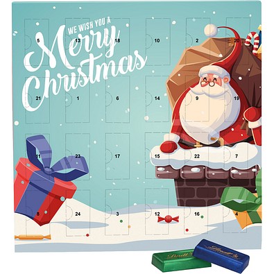 Täfelchen Adventskalender, Lindt Schokotäfelchen, Weihnachtsmann im Kamin