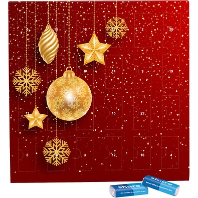 Täfelchen Adventskalender, share Schokotäfelchen, Christbaumkugeln Gold