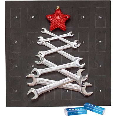 Täfelchen Adventskalender, share Schokotäfelchen, Schraubenschlüssel-Tanne