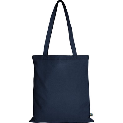 Fairtrade Baumwolltasche mit langen Henkeln, dunkelblau