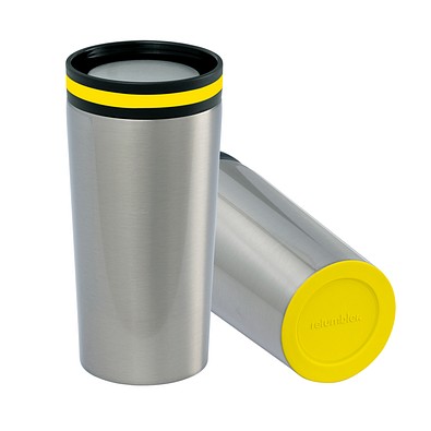 Thermobecher RETUMBLER-myDRINQEO, silber/gelb