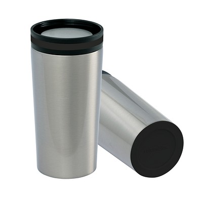 Thermobecher RETUMBLER-myDRINQEO, silber/schwarz