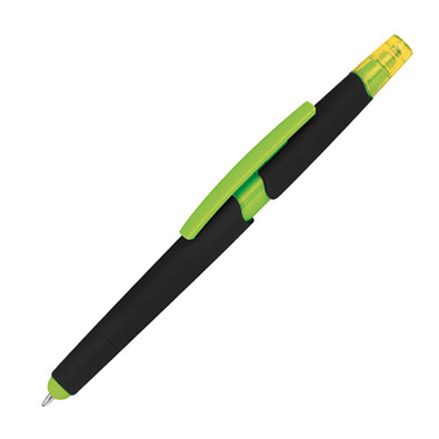 Touch-Kugelschreiber mit Textmarker, blaue Mine, hellgrün