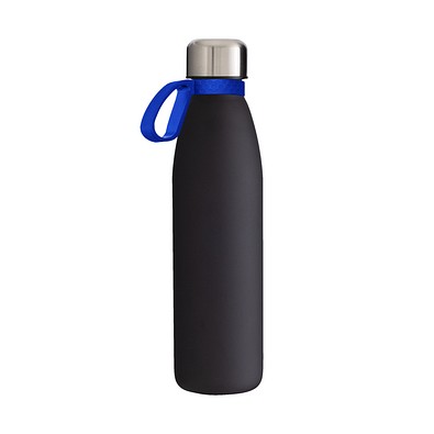 Trinkflasche RETUMBLER-myTOULON GLASS, schwarz, Ring blau