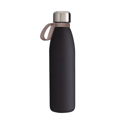 Trinkflasche RETUMBLER-myTOULON GLASS, schwarz, Ring braun