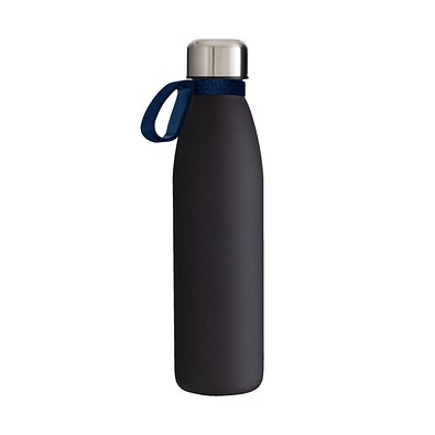 Trinkflasche RETUMBLER-myTOULON GLASS, schwarz, Ring dunkelblau