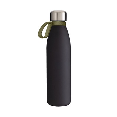 Trinkflasche RETUMBLER-myTOULON GLASS, schwarz, Ring dunkelgrün