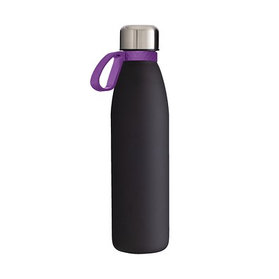 Trinkflasche RETUMBLER-myTOULON GLASS, schwarz, Ring lila