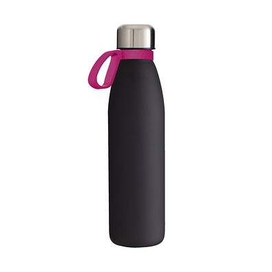 Trinkflasche RETUMBLER-myTOULON GLASS, schwarz, Ring magenta