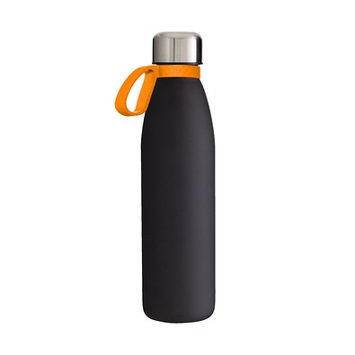 Trinkflasche RETUMBLER-myTOULON GLASS, schwarz, Ring orange