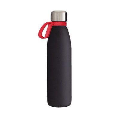 Trinkflasche RETUMBLER-myTOULON GLASS, schwarz, Ring rot