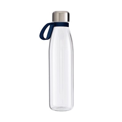 Trinkflasche RETUMBLER-myTOULON GLASS, transparent, Ringdunkelblau