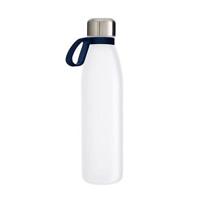 Trinkflasche RETUMBLER-TOULON GLASS, weiß, Ring dunkelblau