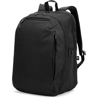 UDINE. Rucksack mit komplett öffnendem Fach aus recyceltem 300D Polyester, 16", Schwarz