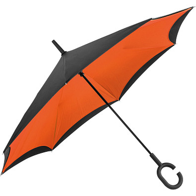 Umklappbarer Regenschirm aus 190T Pongee mit Griff zum Einhängen am Handgelenk, orange