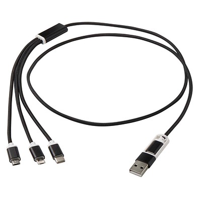 Versatile 5-in-1 Ladekabel aus recyceltem Aluminium, schwarz