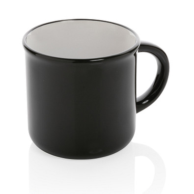 Vintage Keramiktasse, schwarz, weiß