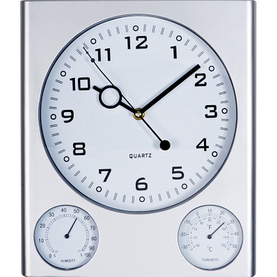 Wanduhr mit Hygrometer und Thermometer aus Kunststoff, grau