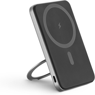 WARSHEL 5. Magnetische Powerbank mit 5'000 mAh und superschnellem kabellosem Ladegerät (15 W) aus recyceltem ABS (100% rABS) mit Ständer, Dunkelgrau