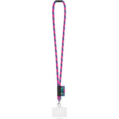 WATFORD. SET Lanyard TUBE Long (Ø 7 mm) mit 9 mm Auslösekarabiner, Ø 7 mm Sicherheitsverschluss und 91 x 68 mm starrem Ausweis-/Kartenhalter, Rosa Hexachrome/Königsblau