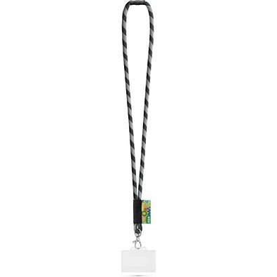 WATFORD. SET Lanyard TUBE Long (Ø 7 mm) mit 9 mm Auslösekarabiner, Ø 7 mm Sicherheitsverschluss und 91 x 68 mm starrem Ausweis-/Kartenhalter, Schwarz/Grau
