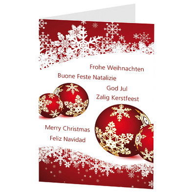 Grußkarte Weihnachten, Motiv Weihnachtskugeln im Schnee, Danke an Mitarbeiter