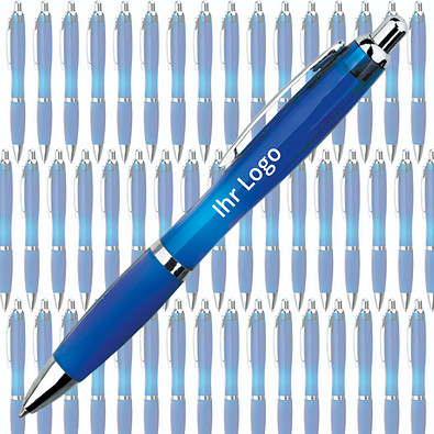 Werbe-Set: 400 LANCE® Kugelschreiber Rio, inkl. Druck, blaue Mine, blau/transparent
