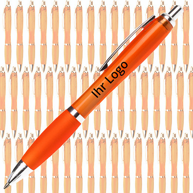 Werbe-Set: 400 LANCE® Kugelschreiber Rio, inkl. Druck, blaue Mine, orange/transparent