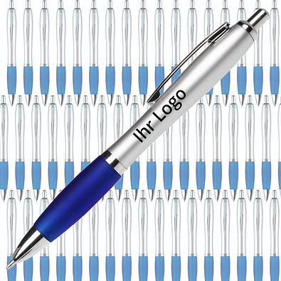 Werbe-Set: 400 LANCE® Kugelschreiber Rio Satin, inkl. Druck, blaue Mine, silber/blau