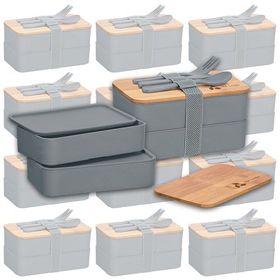 Werbe-Sparset Doppel-Lunchbox, 30-tlg., inkl. Gravur, grau
