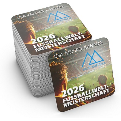 Geiger-Notes WM-Bierdeckel quadratisch, Motiv Stadionemotion, inkl. Druck