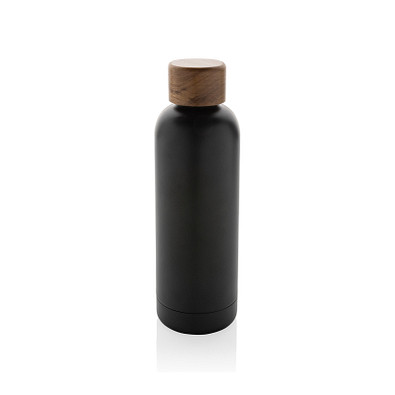 Wood Vakuumflasche aus RCS recyceltem Stainless-Steel, schwarz