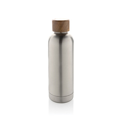 Wood Vakuumflasche aus RCS recyceltem Stainless-Steel, silber