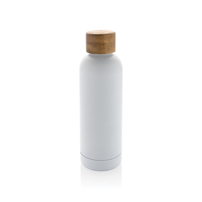 Wood Vakuumflasche aus RCS recyceltem Stainless-Steel, weiß