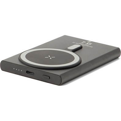 WRIGHT 5. Magnetische Powerbank mit Schnellladefunktion aus recyceltem Aluminium und recyceltem ABS, 5'000 mAh, Schwarz