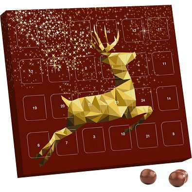 XS Adventskalender, Brandt Knusperkugeln Vollmilch, Rentier, Gold