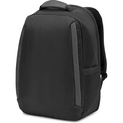 YANGON BPACK. Diebstahlsicherer Rucksack aus Twill mit wasserabweisender Beschichtung und recyceltem 600D-Polyester für Laptops 17'3", Schwarz