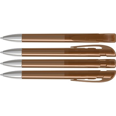 uma® Kugelschreiber YES SI transparent inkl. Metallspitze, braun