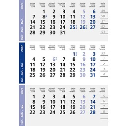 3-Monats-Ersatzkalendarium, grau/blau, 2-Jahre, 2027/2028