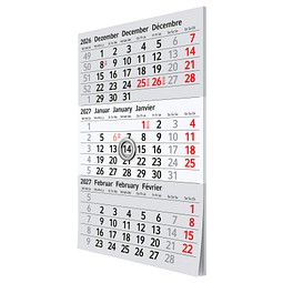 3-Monats-Ersatzkalendarium, grau/rot, 2-Jahre, 2027/2028