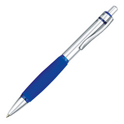 LANCE® Metall-Kugelschreiber Rubber Grip, blaue Mine, silber/blau