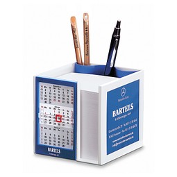 Tischkalender Zettelbox 2027/2028, weiß/blau